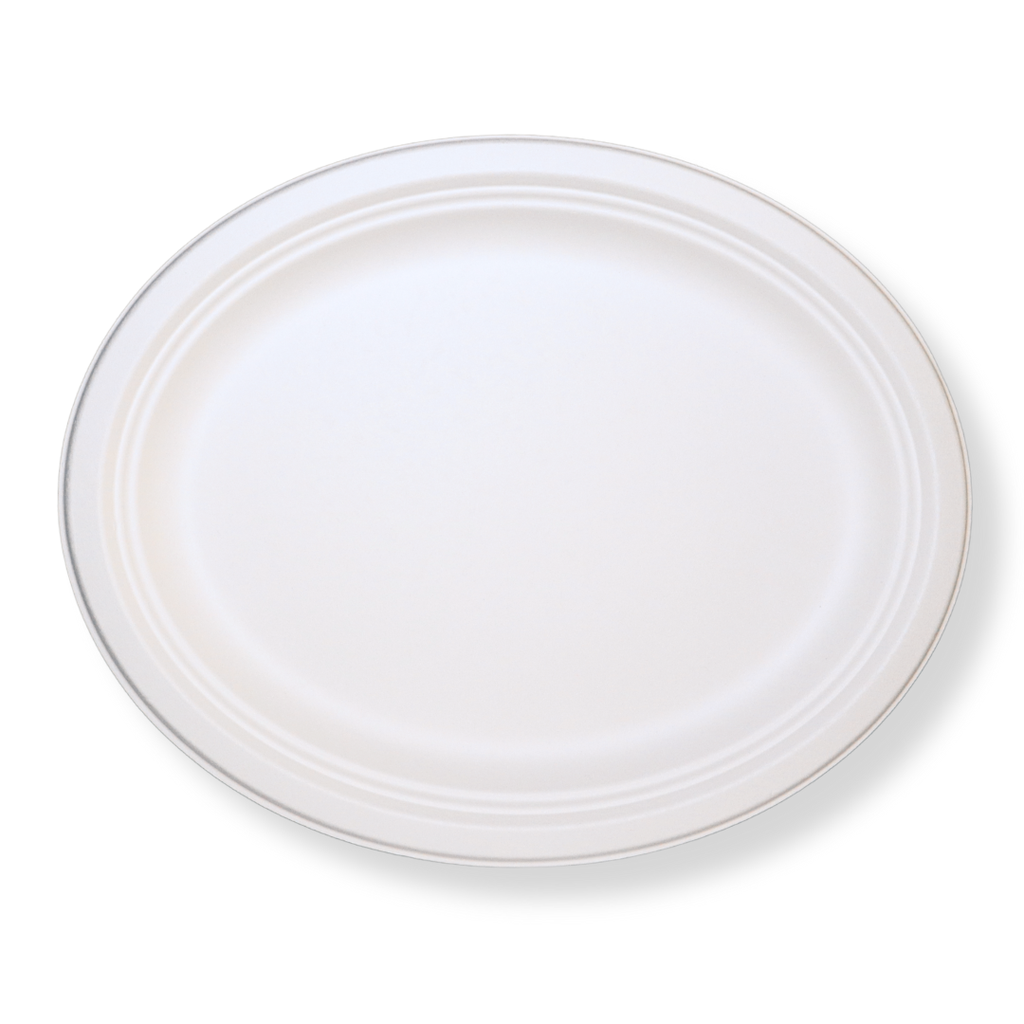 12" × 10" White Plant Fiber Oval Platter, 1-Compartment — 500/Case