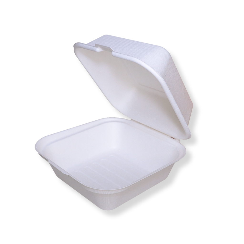 6" × 6" White Plant Fiber Square Hinged Burger Box, 1-Compartment — 500/Case
